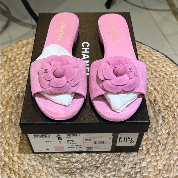 CHANEL Pink Camellia Slide Sandals - Picture 1 of 8